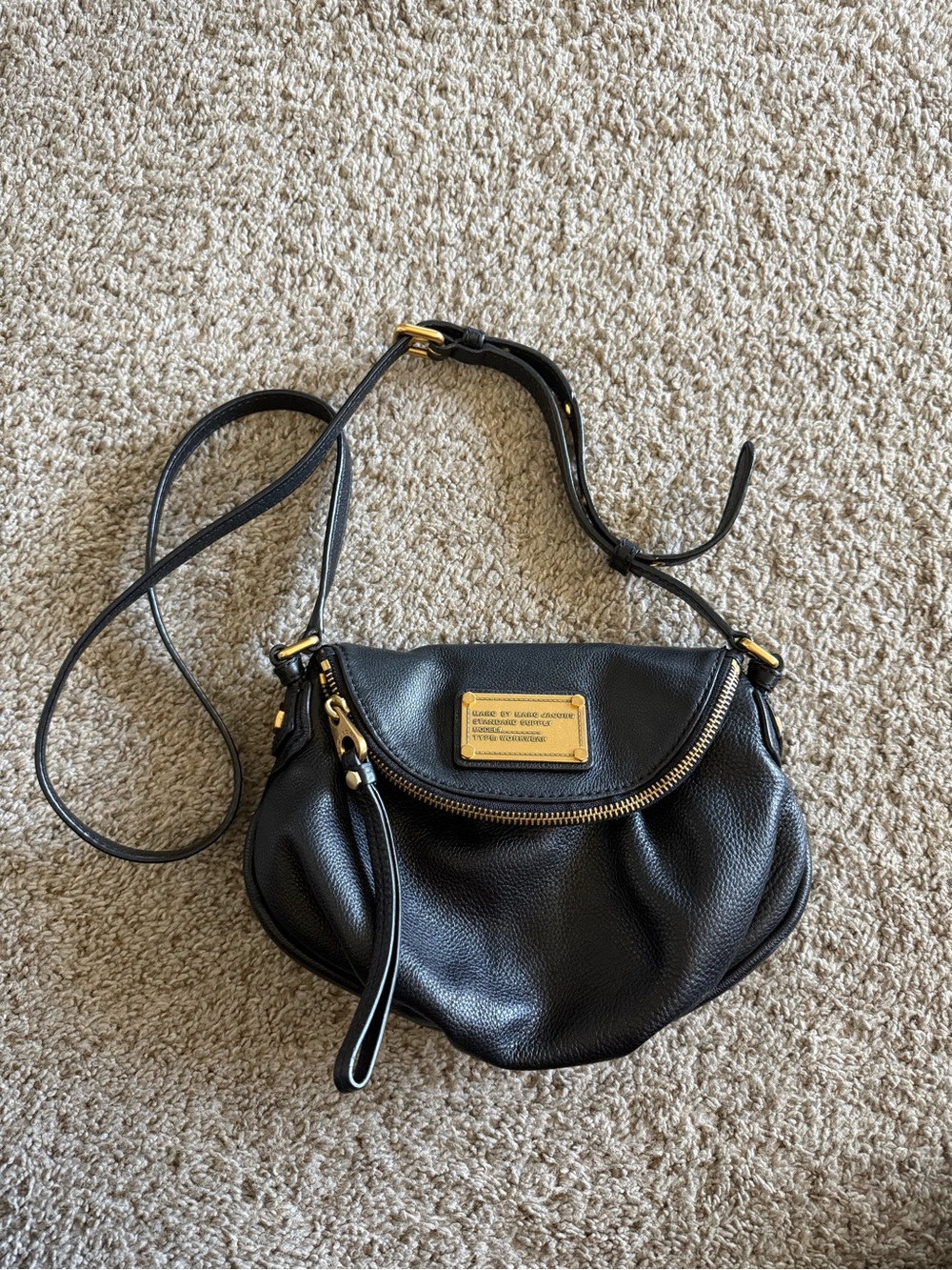 Marc Jacobs Natasha Q Black Leather Crossbody Bag with Gold Hardware